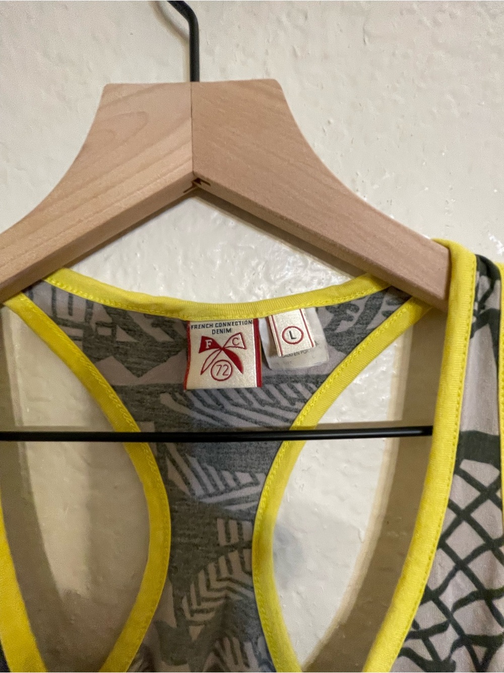 French Connection Gray Tank with Yellow Trim - Racerback